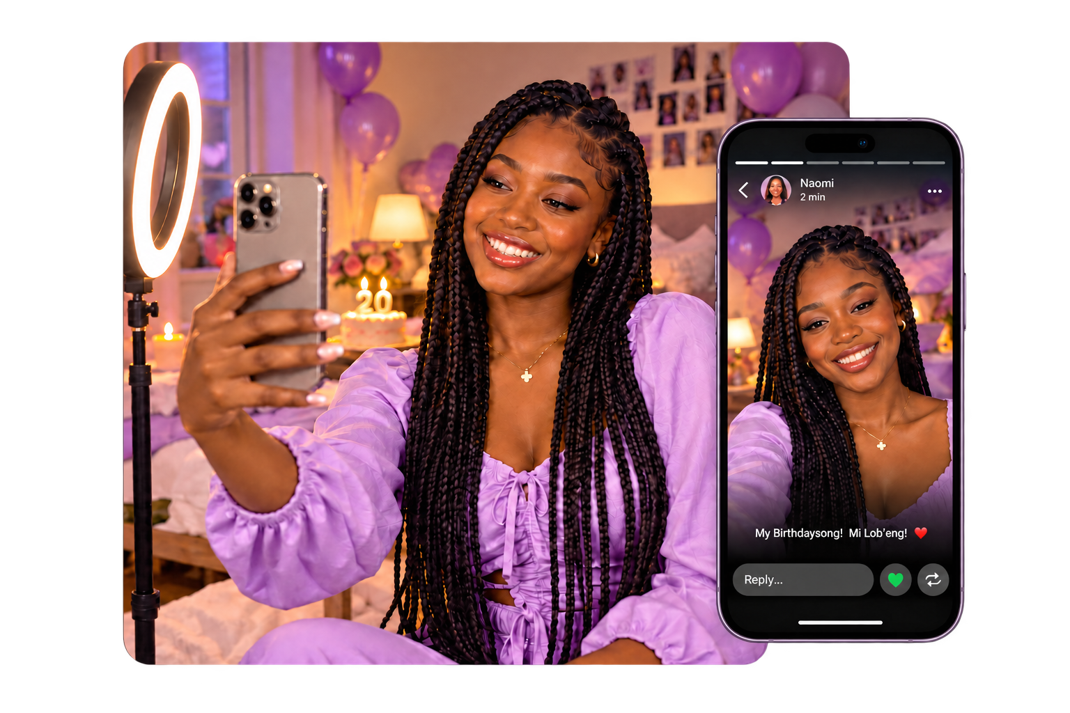 iemand filmt haar eigen birthday song voor WhatsApp